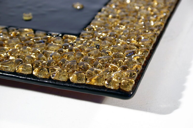 Handmade Art Glass gold mosaic wall clock Golden Quadrat by Ponyglass - Image 9