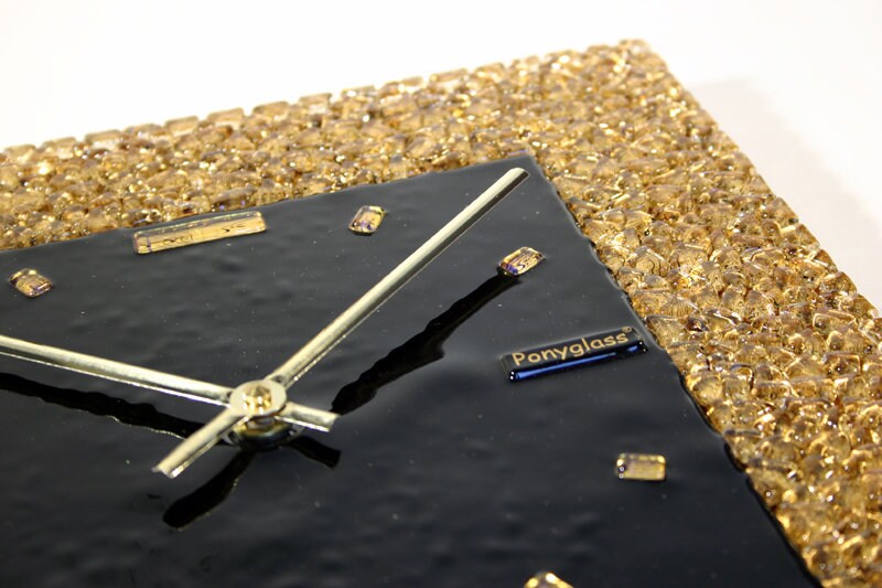 Handmade Art Glass gold mosaic wall clock Golden Quadrat by Ponyglass - Image 6