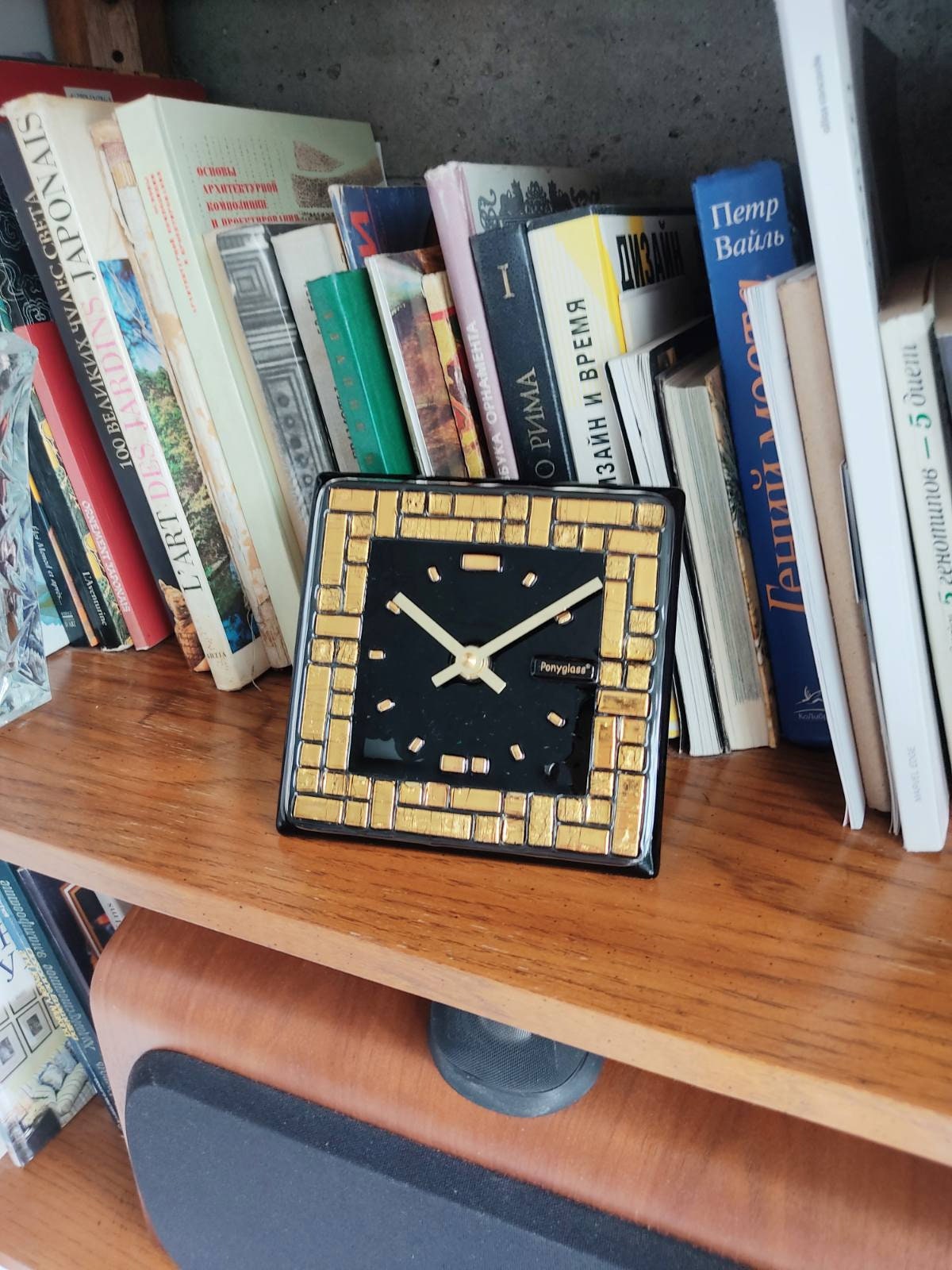 Art Glass home decor fused table top clock Golden Labyrinth - Image 3
