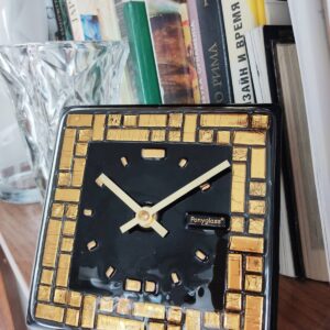 Art Glass home decor fused table top clock Golden Labyrinth