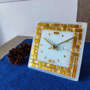 Art Glass home decor fused table top clock Golden Labyrinth (white)