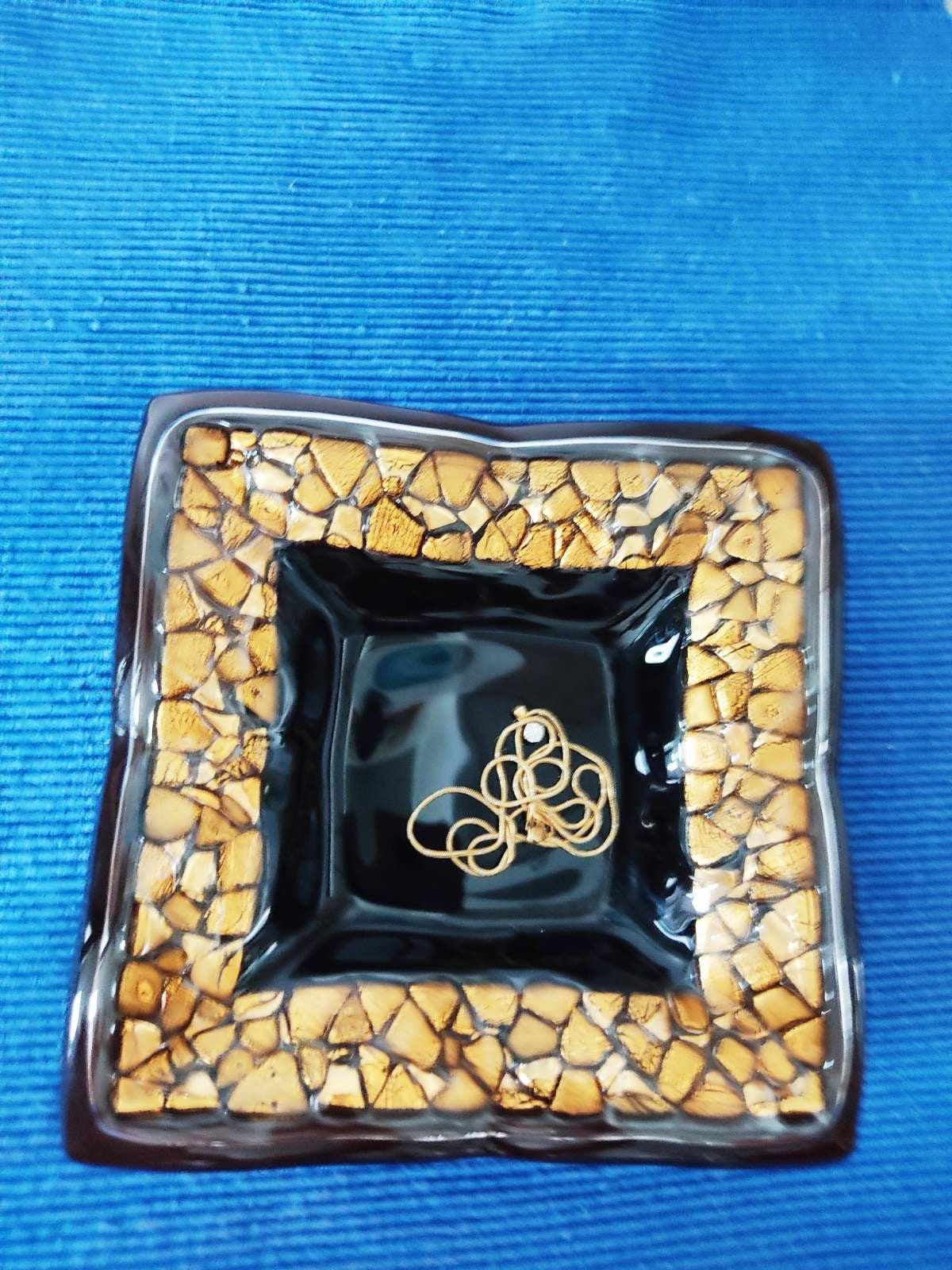 Art Glass home decor fused table top small vase Golden Mosaic - Image 3