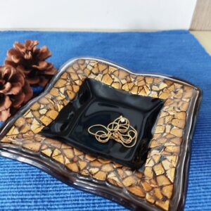 Art Glass home decor  fused table top small vase Golden Mosaic