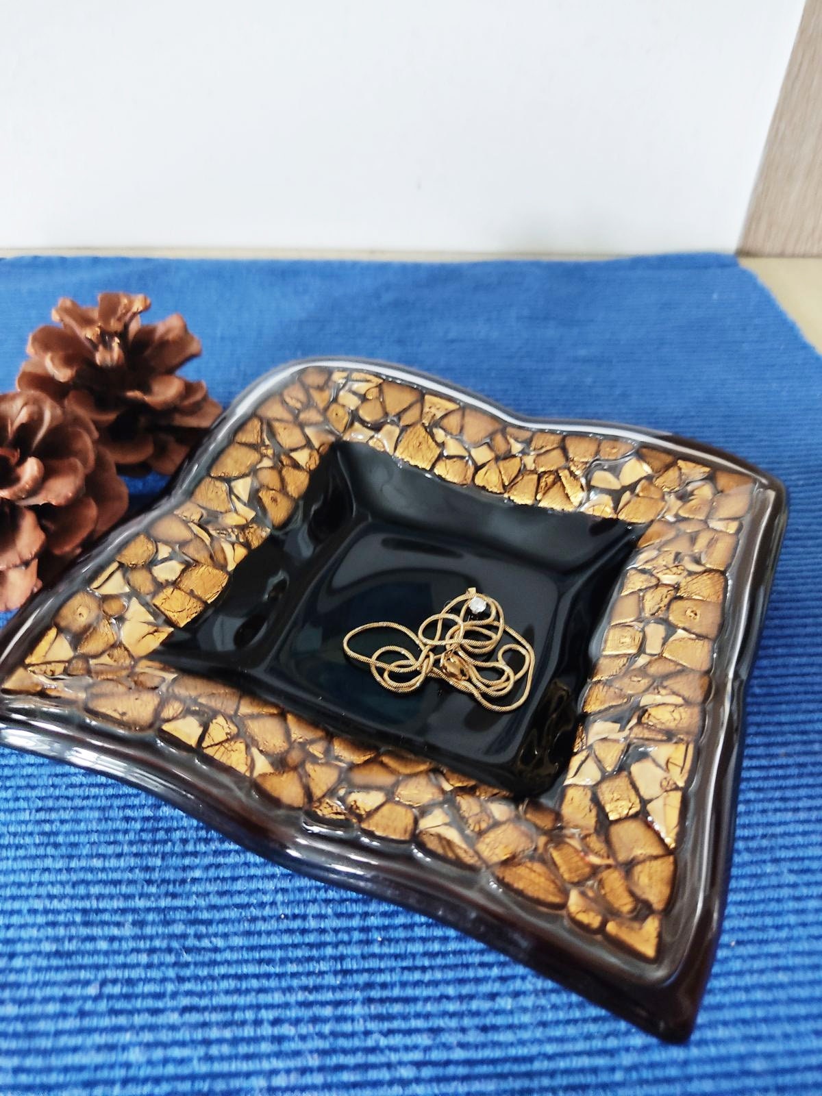 Art Glass home decor fused table top small vase Golden Mosaic
