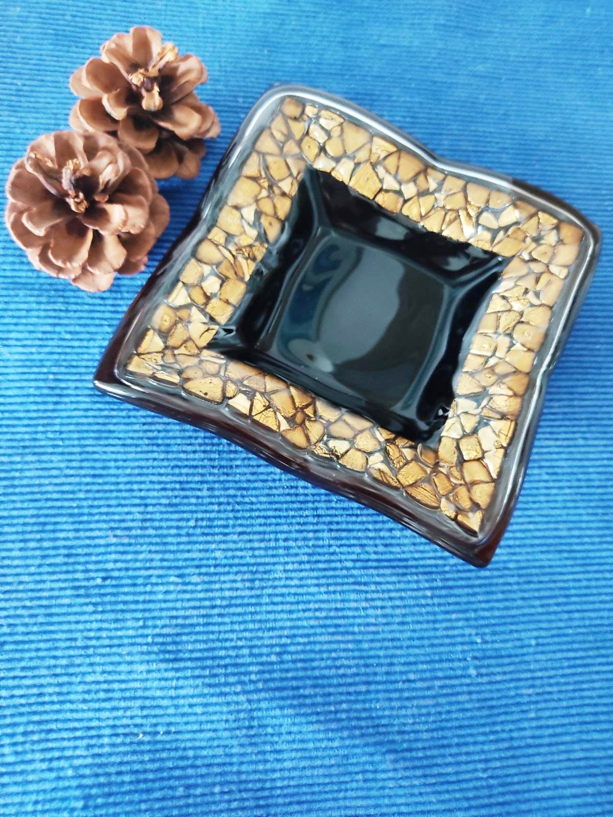 Art Glass home decor fused table top small vase Golden Mosaic - Image 4