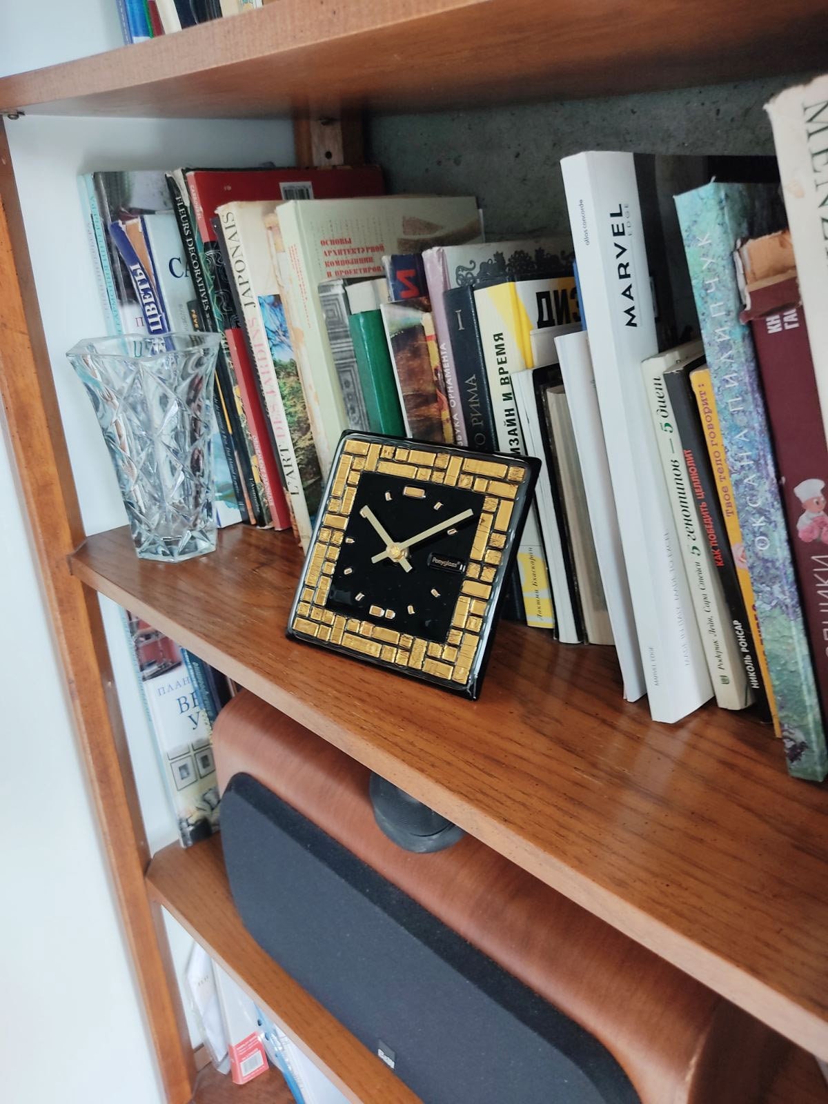Art Glass home decor fused table top clock Golden Labyrinth - Image 2