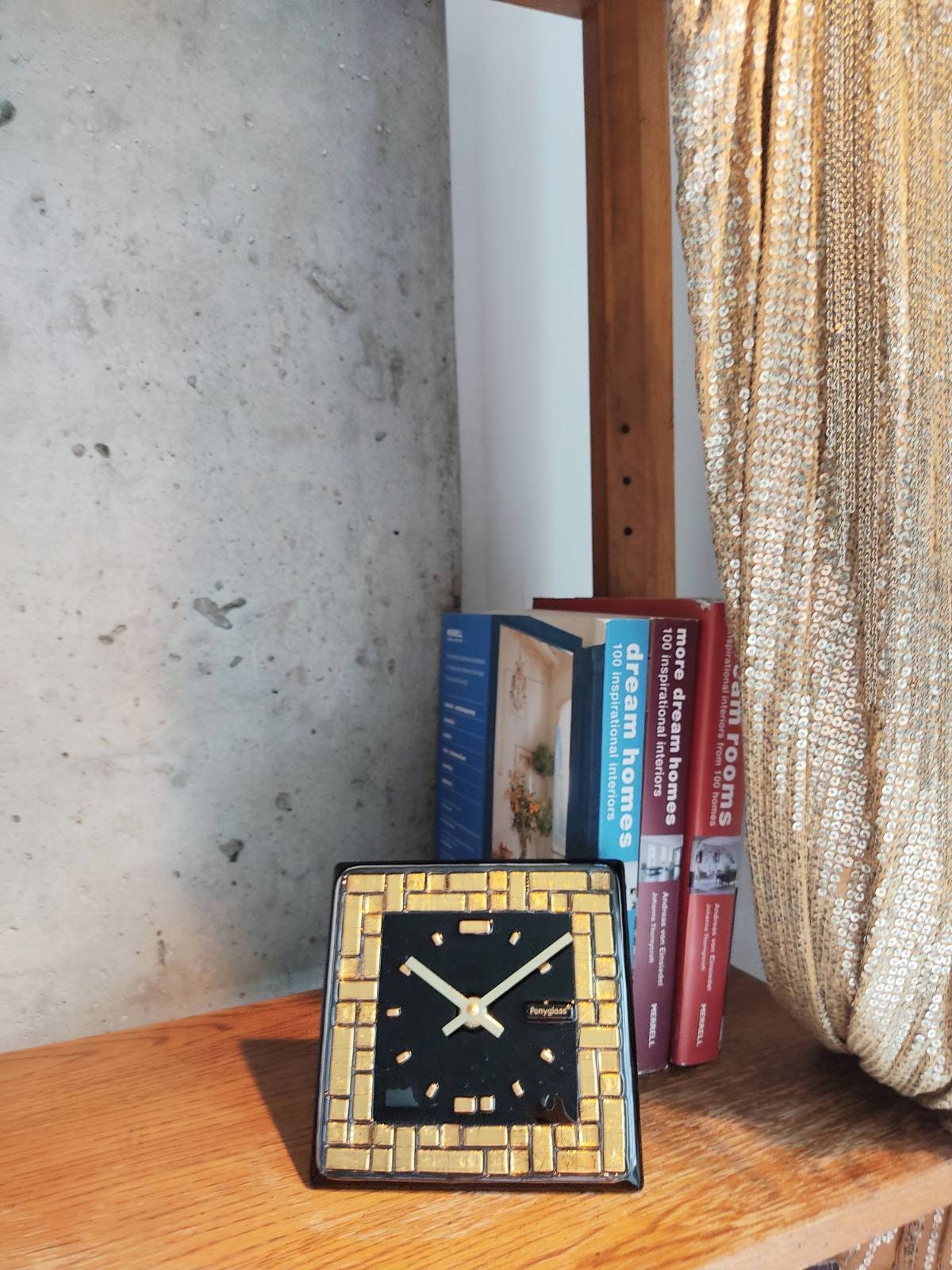 Art Glass home decor fused table top clock Golden Labyrinth - Image 6