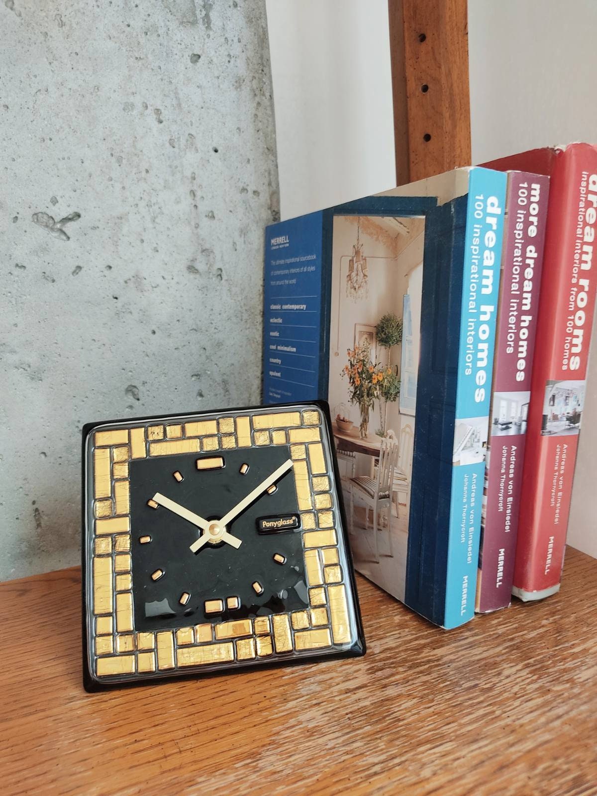 Art Glass home decor fused table top clock Golden Labyrinth - Image 5