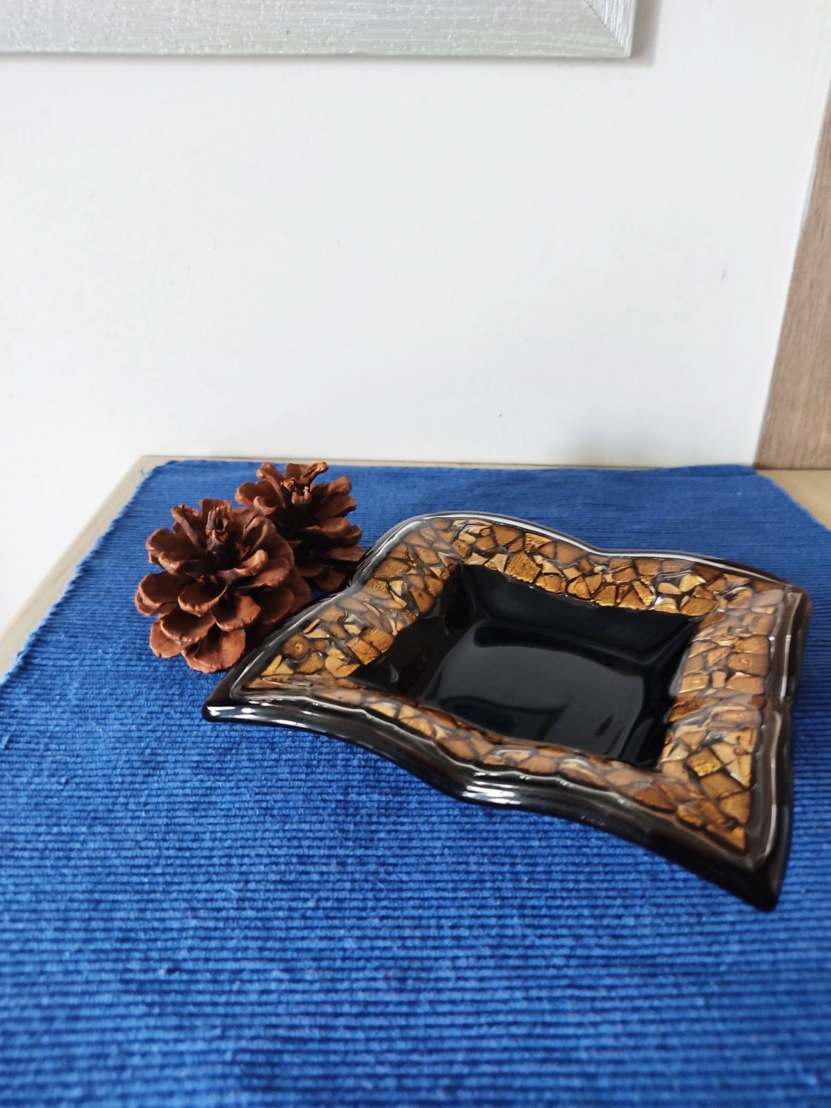 Art Glass home decor fused table top small vase Golden Mosaic - Image 2