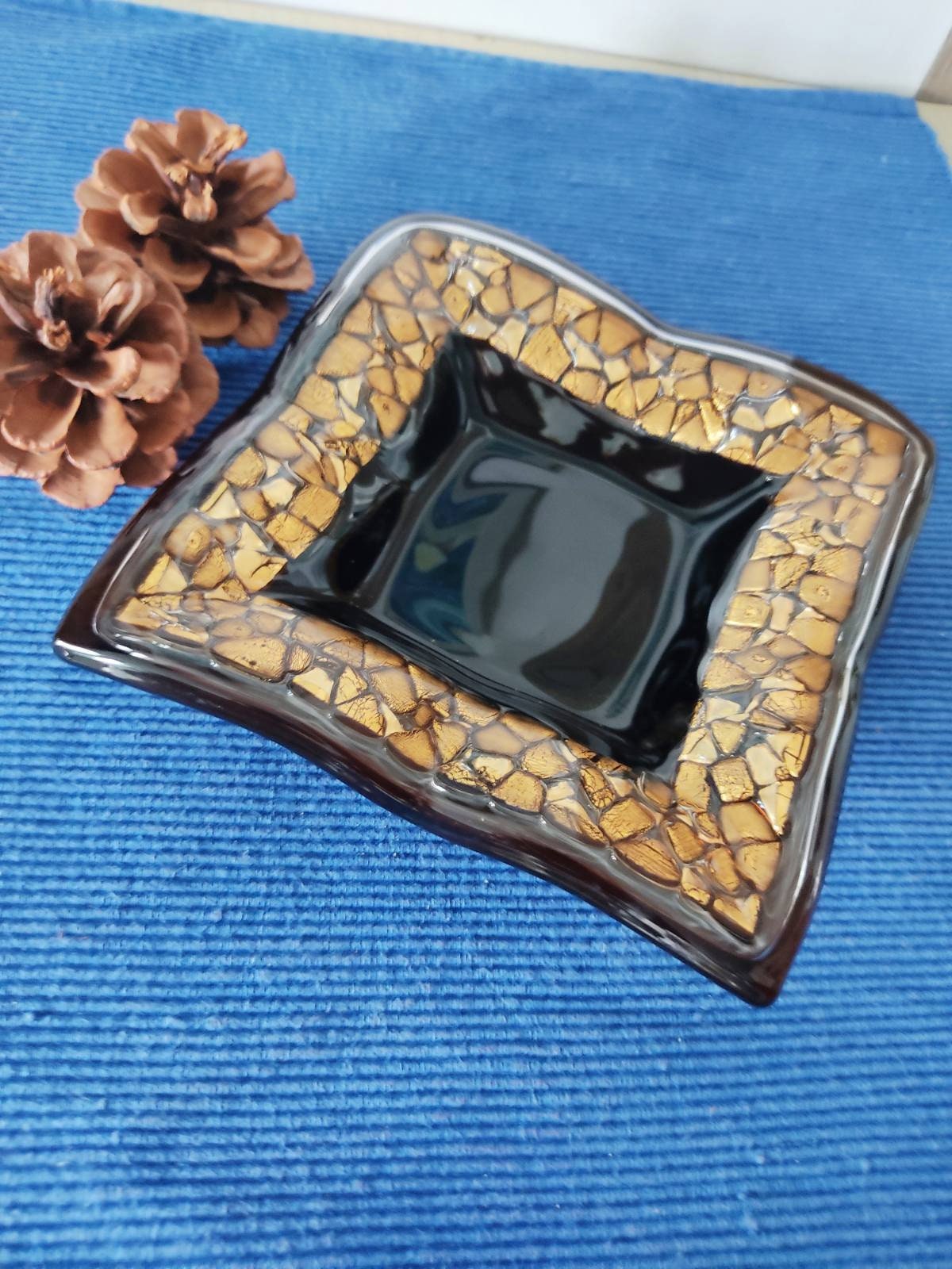 Art Glass home decor fused table top small vase Golden Mosaic - Image 5