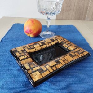 Art Glass fused Cigar Ashtray Golden Labyrinth