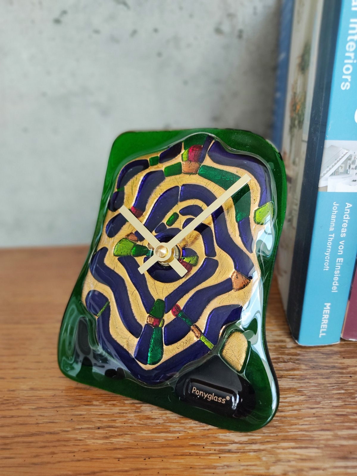 Stained Glass fused table top clock Recollection about Vienna