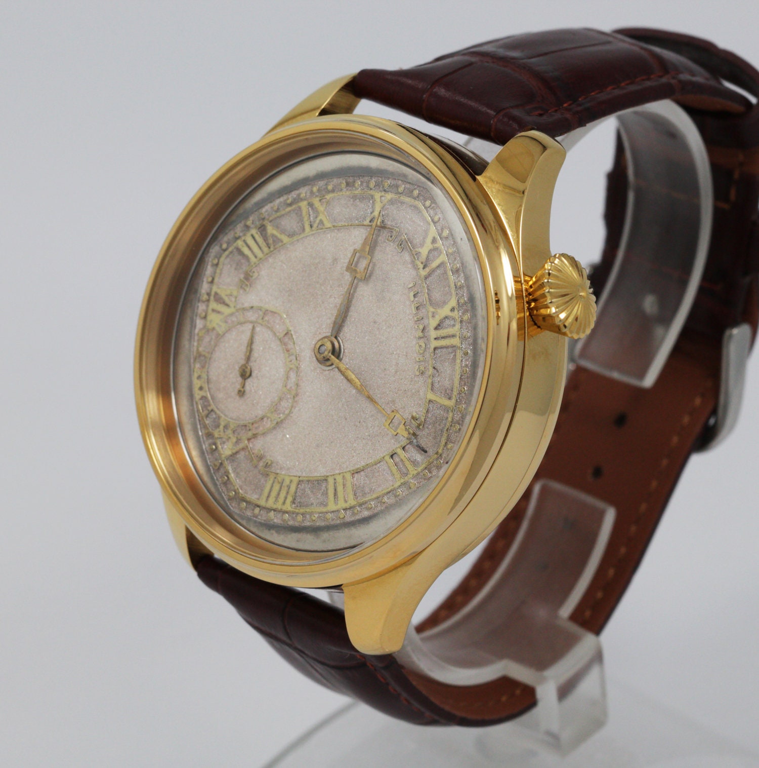 Illinois Watch USA early 1900s marriage men's watch Mechanical Movement, Metal Dial, Steel Case, Gift for Men's