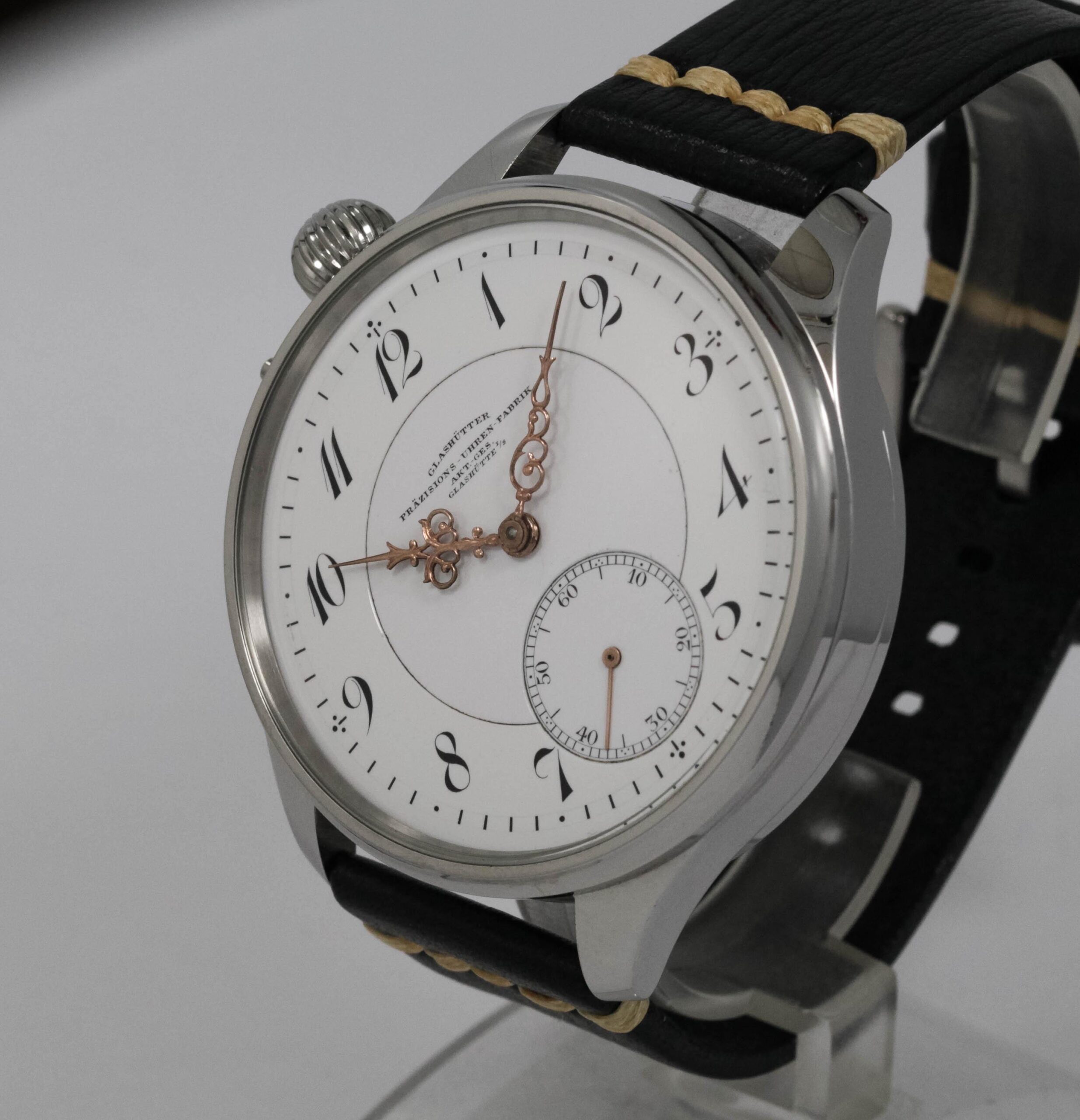 Early 1900s Glashütter Präzisions-Uhren-Fabrik high grade pocket watch movement+ new stainless steel case