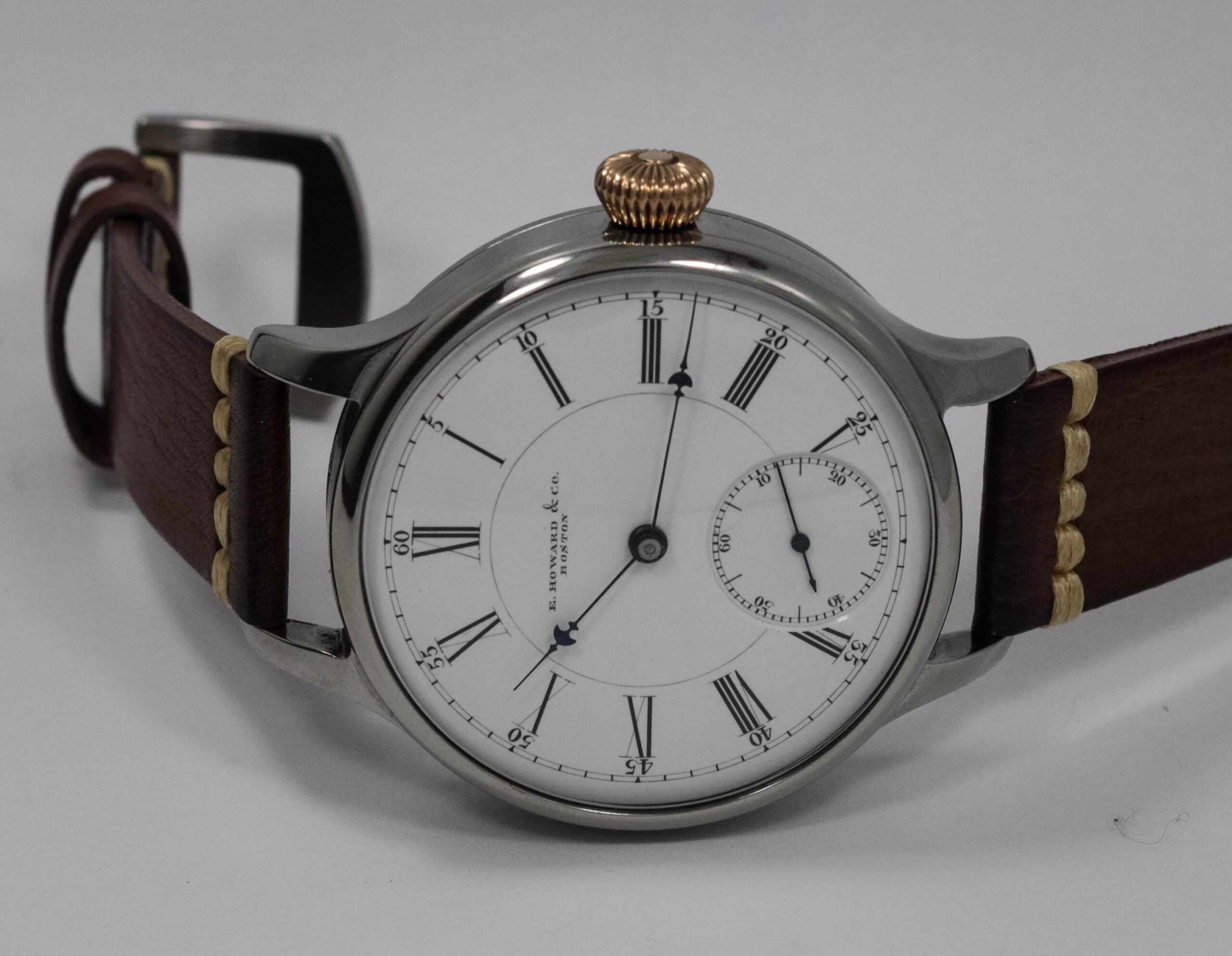 Big early E Howard Watch USA early 1900s marriage men's watch Mechanical Movement, Enamel Dial, Titanium Case, Gift for Men's - Image 5