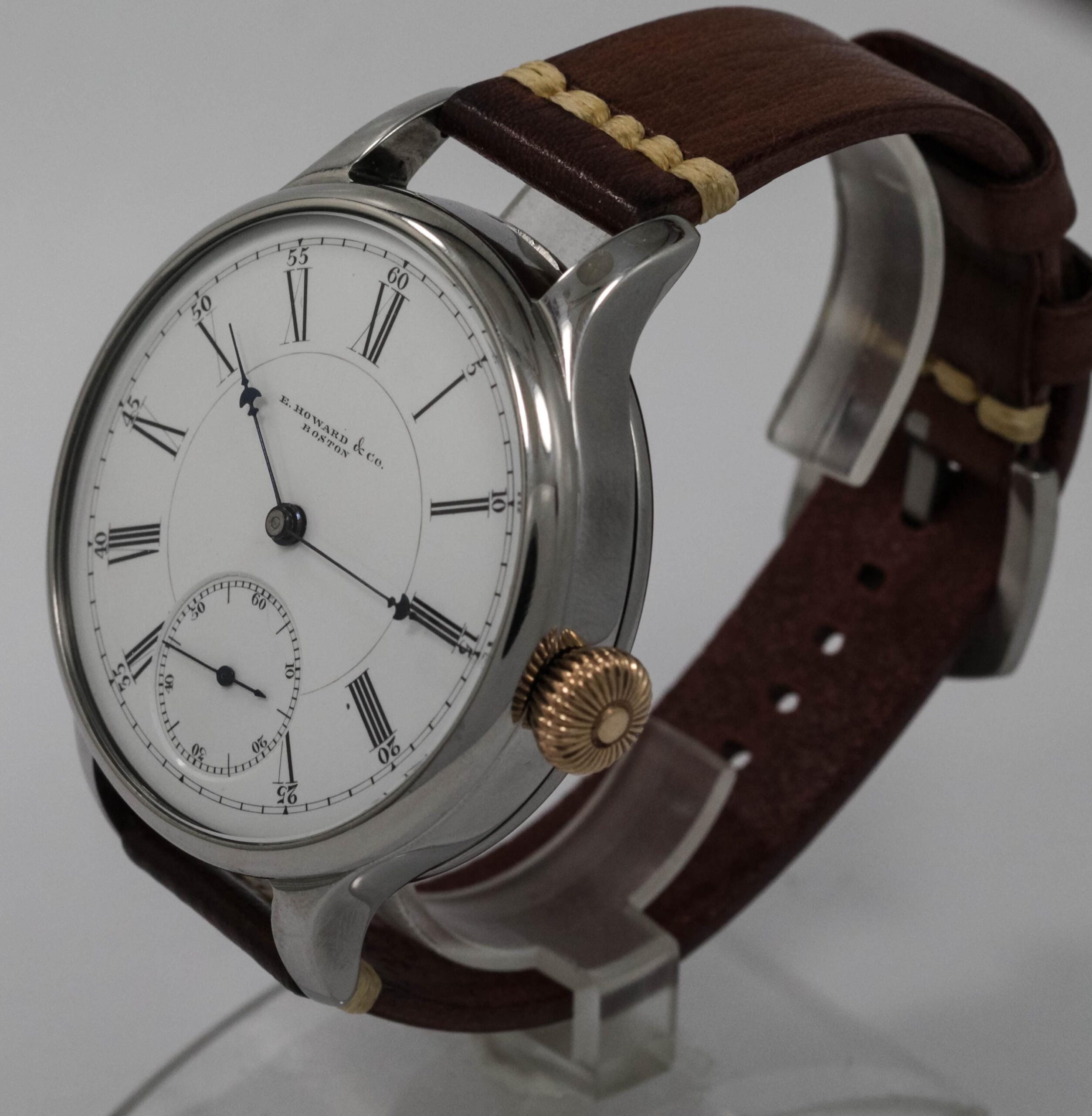 Big early E Howard Watch USA early 1900s marriage men's watch Mechanical Movement, Enamel Dial, Titanium Case, Gift for Men's - Image 4