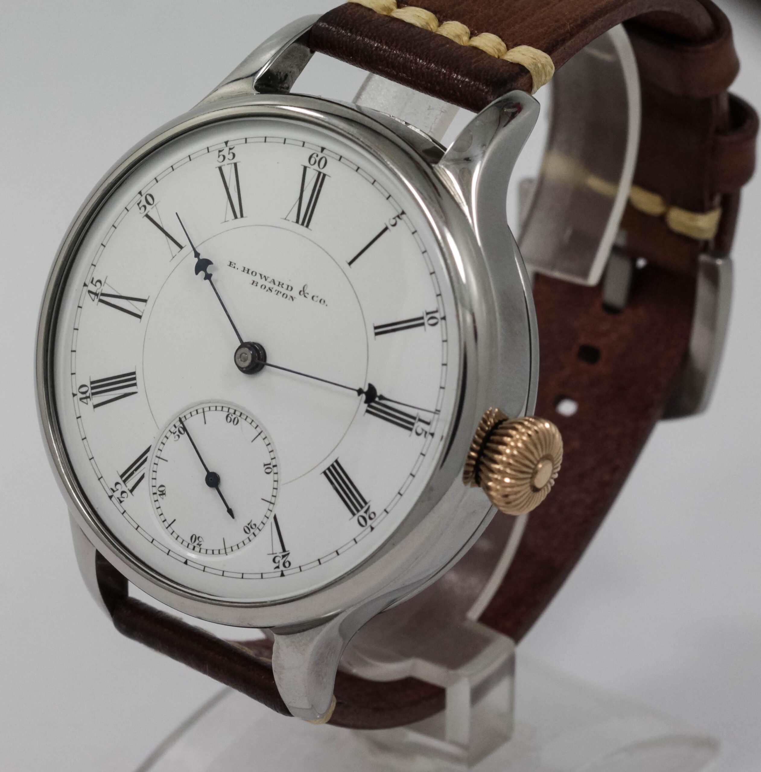Big early E Howard Watch USA early 1900s marriage men's watch Mechanical Movement, Enamel Dial, Titanium Case, Gift for Men's