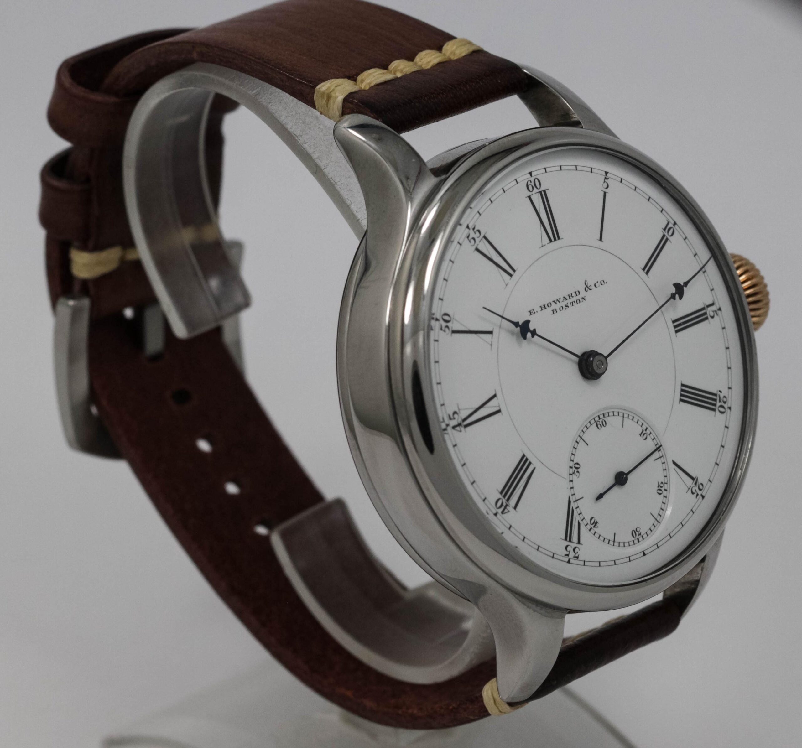 Big early E Howard Watch USA early 1900s marriage men's watch Mechanical Movement, Enamel Dial, Titanium Case, Gift for Men's - Image 2